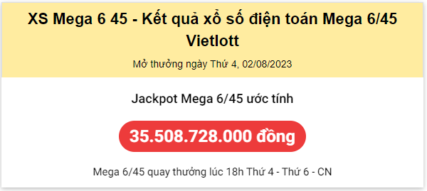 Thống kê Vietlott 02082023 - Phân tích Xổ số Mega 645 02-08 Thứ 4 1