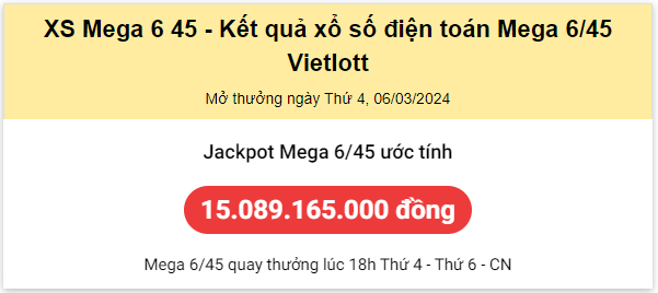 Thống kê Vietlott 06032024 - Phân tích Xổ số Mega 645 06-03 Thứ 4 1