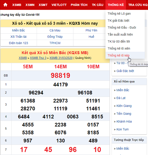 Huong dan xem thong ke lo kep xo so Mien Bac hinh anh
